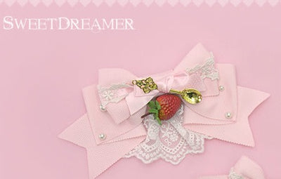 SweetDreamer~Dessert Party~Strawberry Tableware Lolita Bow Clip light pink  strawberry lace 1pcs  