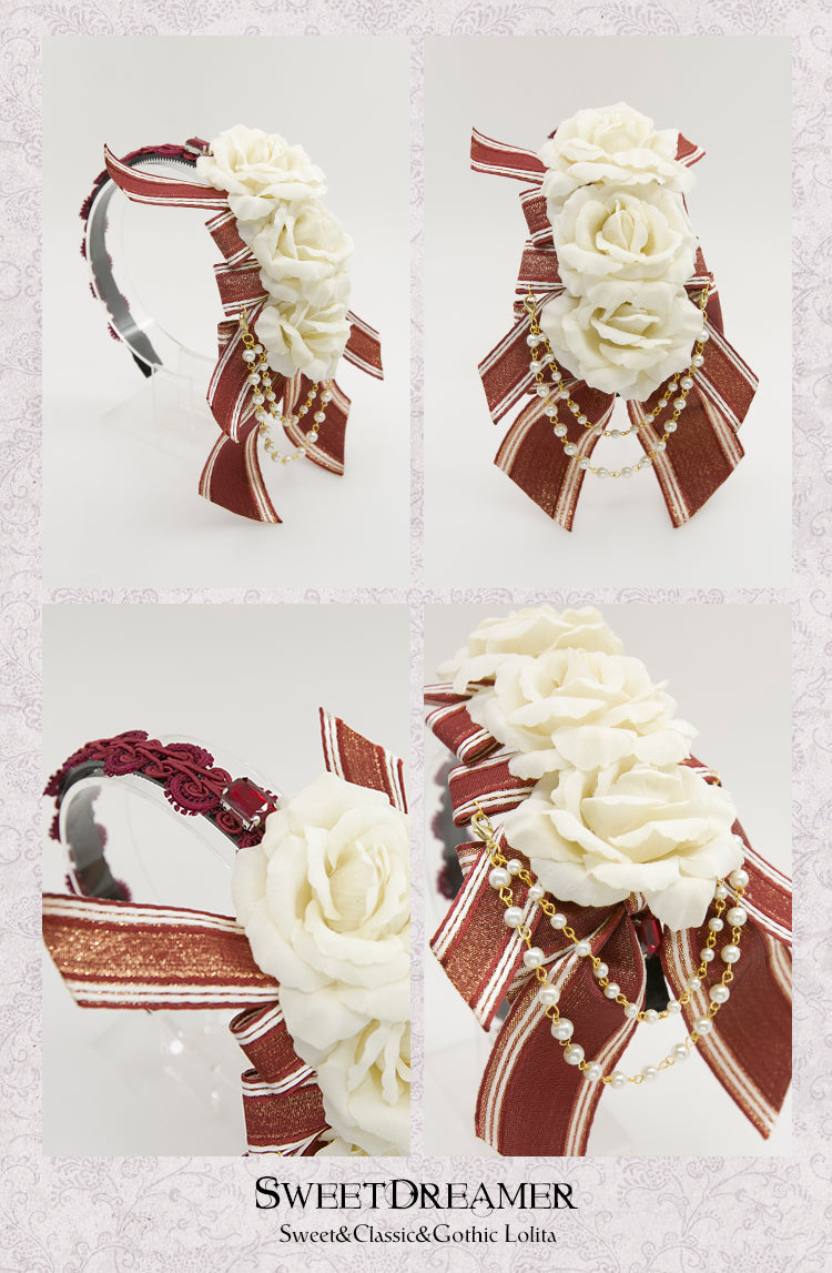 SweetDreamer~Gorgeous Lolita Rose KC ivory rose and red bow  
