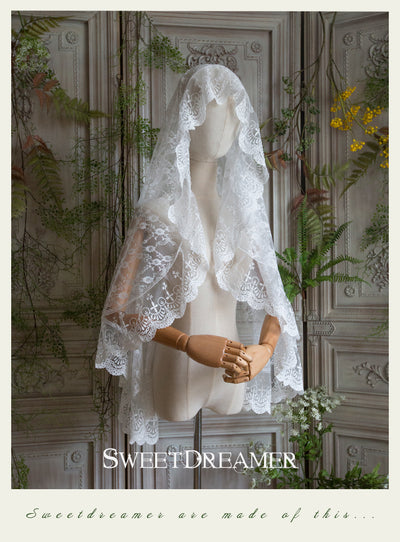 SweetDreamer~Vintage Lolita White Wedding Veil white 135-175cm/53.1-68.9inches 