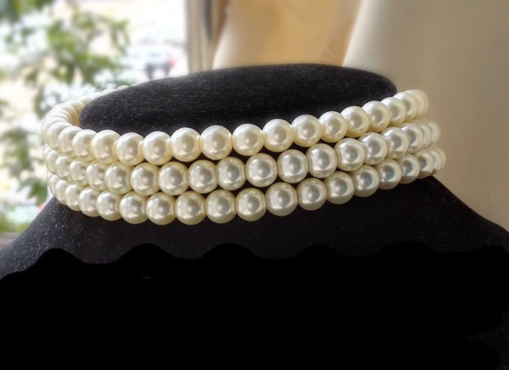 Rose of Sharon~Hepburn time~Retro Elegant Tiered Pearl Choker three layers white pearl  