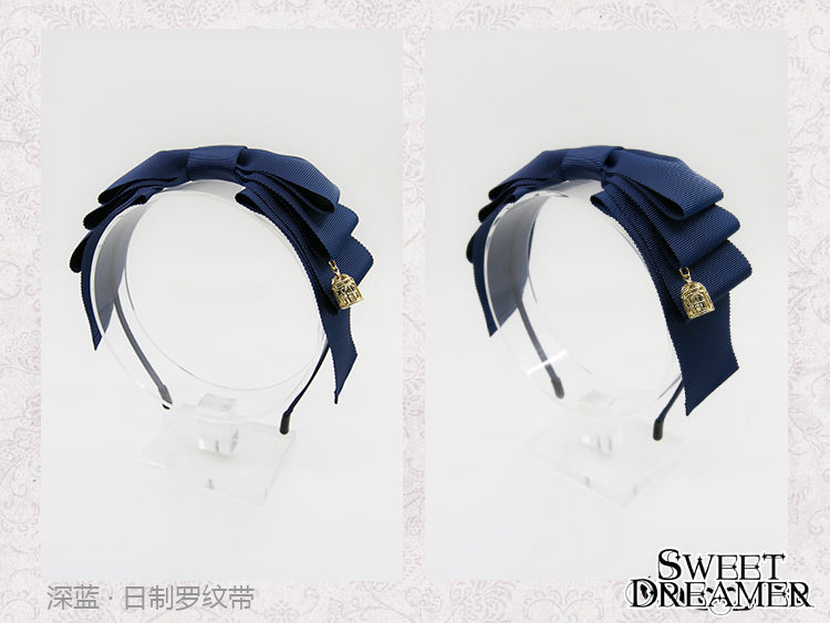 SweetDreamer~Miss Canary Sweet Lolita Bow KC navy blue(Japanese matte ribbon)  