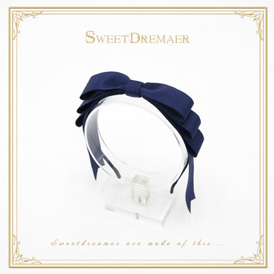 (BuyForMe) SweetDreamer~Vintage Lolita Headband Multicolors navy blue● thickened matte wavy edge ribbon  