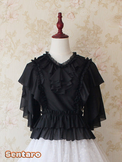 Sentaro~Butter~V Neckline Middle Sleeve Lolita Blouse free size black 
