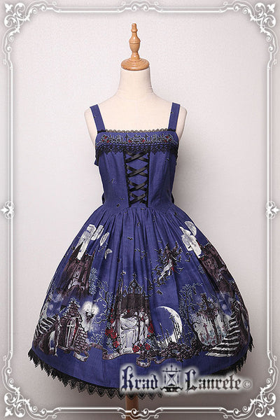 Krad Lanrete~Transilvania moonlight~Gothic Lolita JSK Dress Pink Blue Dress free size blue 