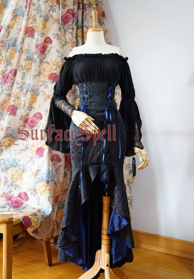 Surface Spell~Nieulide ~High Waist Mermaid Lolita Skirt S black with navy blue lining 