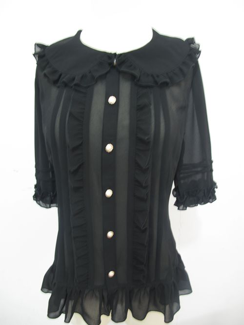 Yilia - Elegant Lolita Short Sleeve Blouse XS black