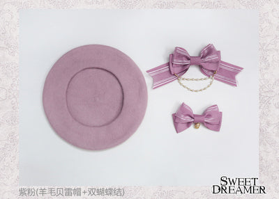 (BuyForMe) SweetDreamer~Vasiliza~Japanese Style Lolita Beret free size purple pink (wool beret+2 bows) 