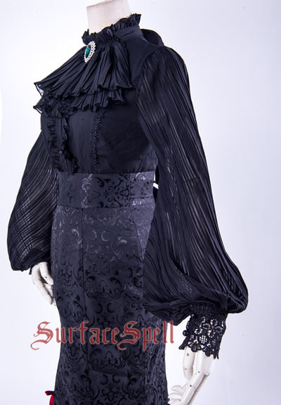 Surface Spell~Gothic Loreley~ High Collar Chiffon Blouse Customizable M black 