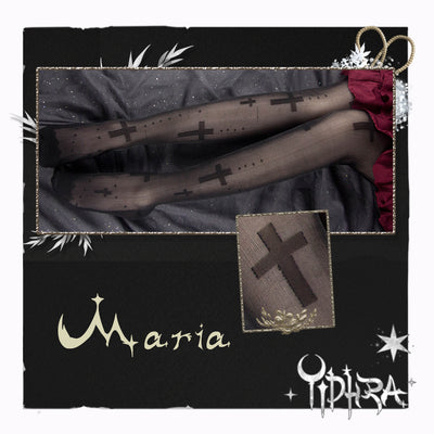 Yidhra~Gothic Lolita Cross Black White Stockings free size black cross+black socks 