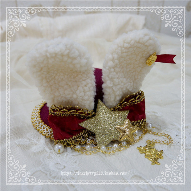 Fox Cherry-Alice Rabbit Ear Lolita Top Hat Multiple Colors One Size wine red
