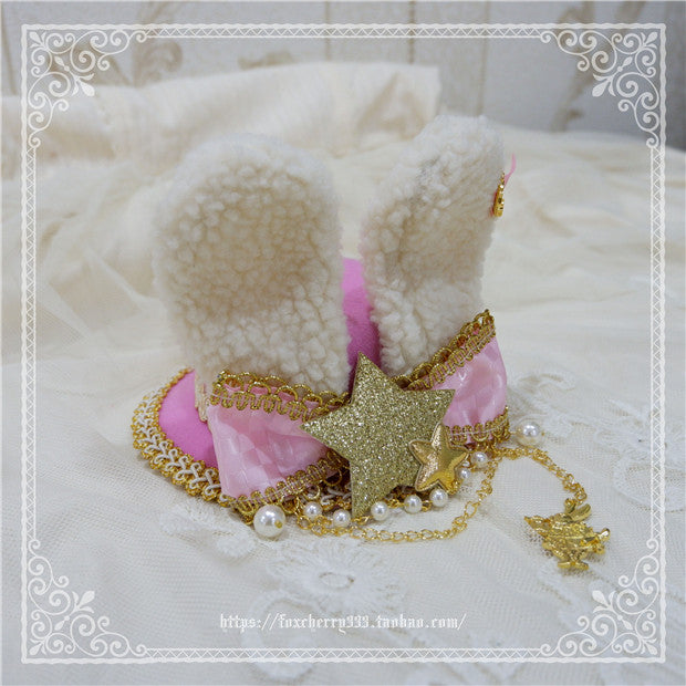 Fox Cherry-Alice Rabbit Ear Lolita Top Hat Multiple Colors One Size pink
