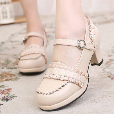 (BuyForMe) Sosic~ Sweet High-heeled Plain Color Lolita Shoes 33 beige 