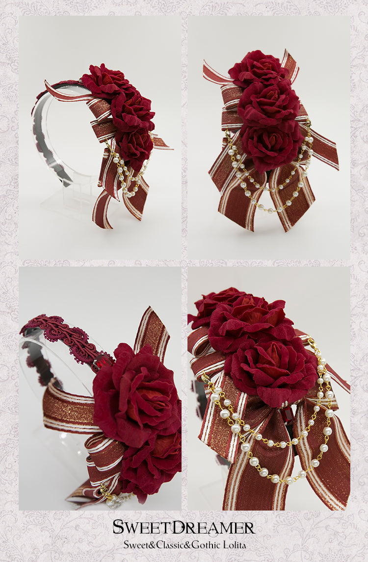 SweetDreamer~Gorgeous Lolita Rose KC dark red rose and red bow  