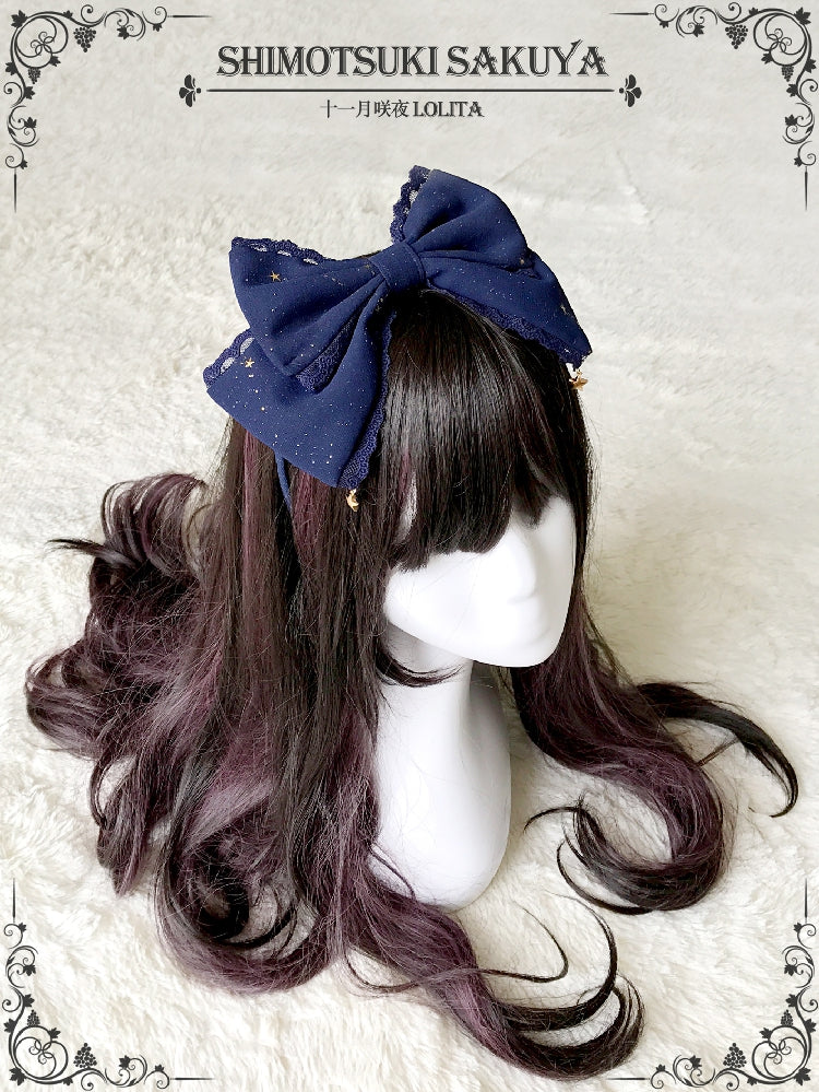 Sakuya Lolita - Whisper of Stars - Vintage Lolita Headdress Large Bow KC Dark blue KC