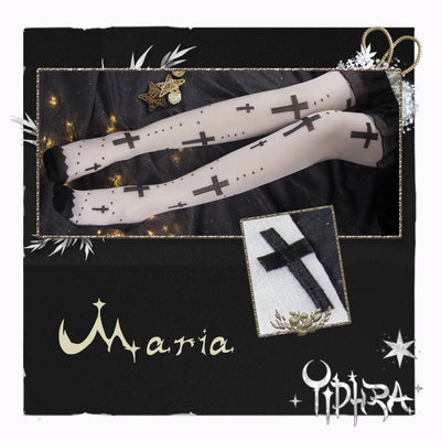 Yidhra~Gothic Lolita Cross Black White Stockings free size black cross+white socks 