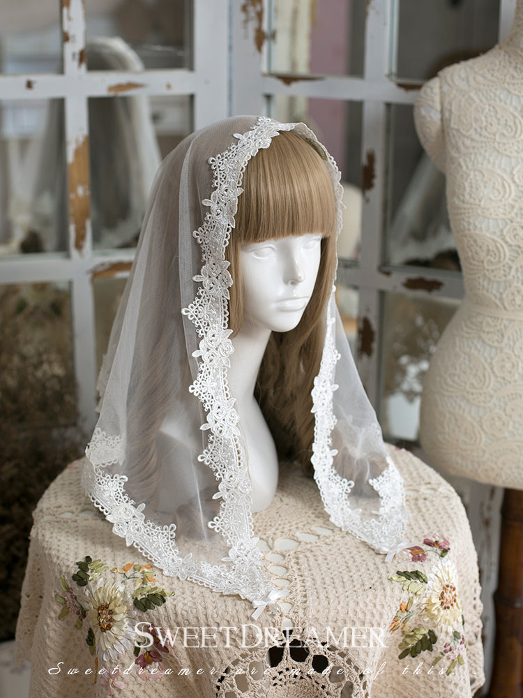 SweetDreamer~Lolita Lace Veil Set Headband 80cm white veil (without hairband)  