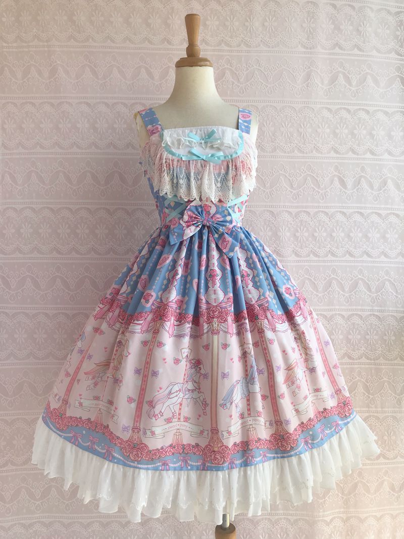 Yilia - Rose Carousel - Chiffon JSK Dress XS light blue