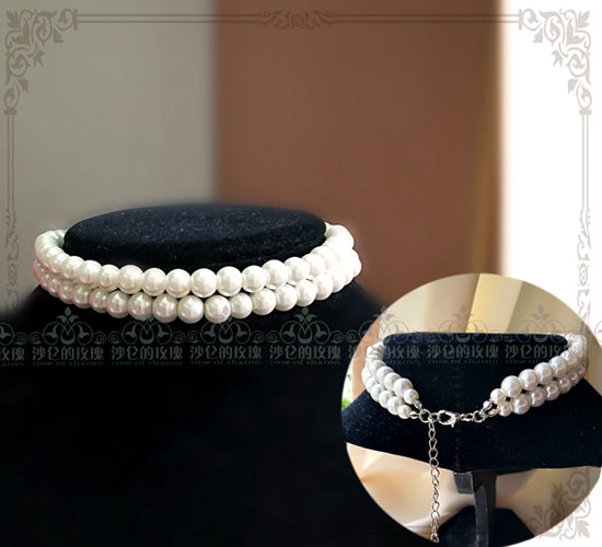 Rose of Sharon - Hepburn time - Retro Elegant Tiered Pearl Choker double layers white pearl