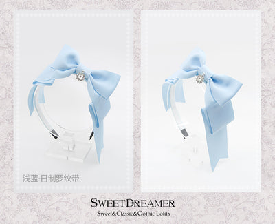 SweetDreamer~Multicolors Bows Lolita KC Headdress light  blue/Japanese matte ribbon  