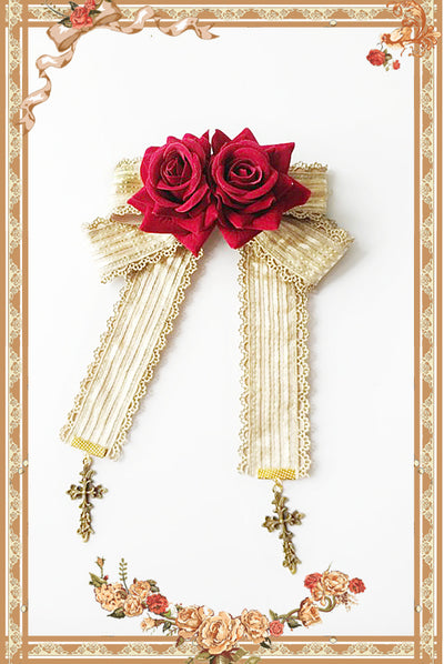 Infanta~Doll House~Sweet Lolita Accessory Bow Rose Brooch Golden rose cross  