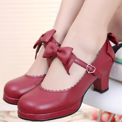 Sosic - Sweet Lolita Tea Party Thick Heels Shoes 33 wine red