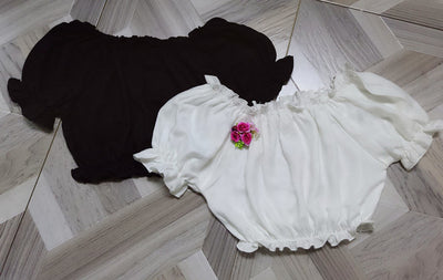 Sweet Angel~ White Black Open-shoulder Cotton Lolita Top   
