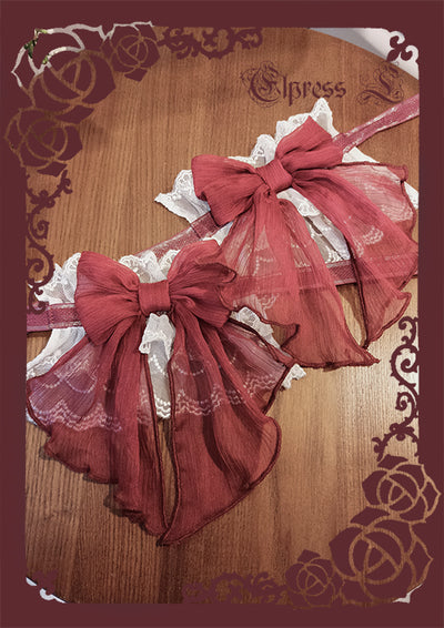 Elpress L~3D Flower Lolita Hairband Cuff Brooch Multicolors burgundy cuffs (a pair) 