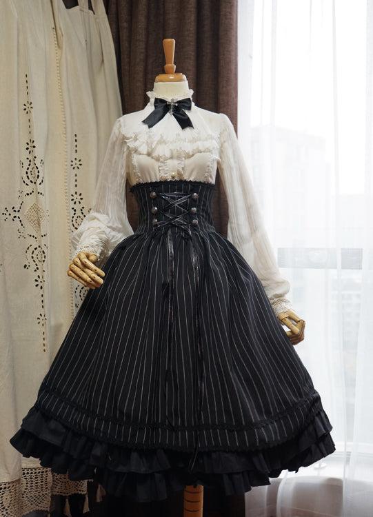 Surface Spell-Gothic Lolita High Waisted Stripe Skirt Customizable 4430:11727