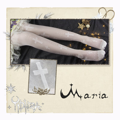 Yidhra~Gothic Lolita Cross Black White Stockings free size pure white cross 