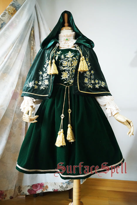 Surface Spell - Bourbon Dynasty - Gothic Embroidery Velvet Cape One Size dark green (cape only)