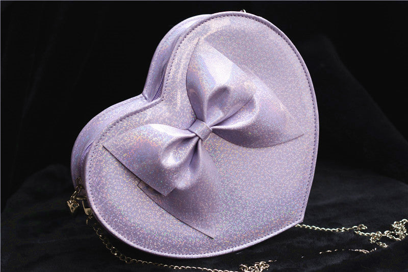 Loris~Kawaii Lolita Heart Shoulder Bag with Bow purple  