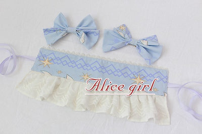 Alice Girl~Multicolors Hairband~Angel Print Lolita Bow with Lace free size blue 