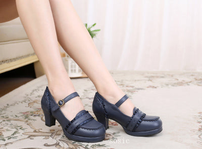 (BuyForMe) Sosic~ Sweet High-heeled Plain Color Lolita Shoes 33 dark blue 