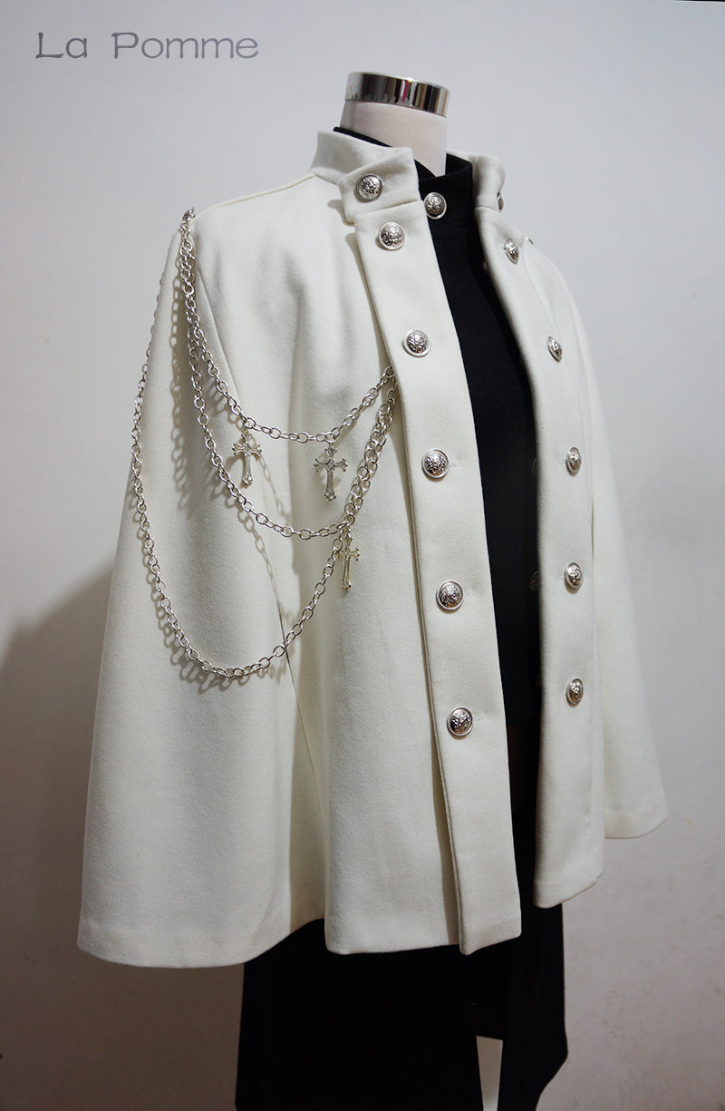 La Pomme - Rinngo Himoto - Ouji Lolita Neutral Cloak with Cross Chain S milk white