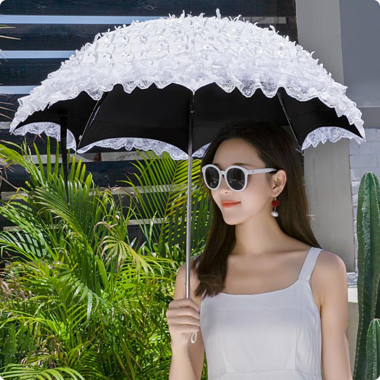 HuaLiBaLa Foldable Sunscreen Princess Black White Lolita Parasol 42Lolita HuaLiBaLa Foldable Sunscreen Princess Black White Lolita Parasol 42Lolita