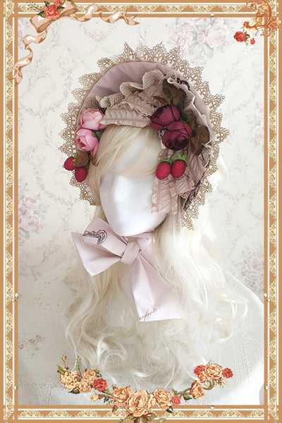 (Buyforme) Infanta~ Doll House~Flower Lace Lolita Bonnet skin pink bonnet with red flower  