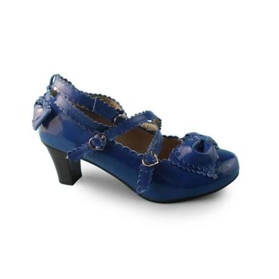 Antaina~Lolita Tea Party Heels Shoes Plus Size 49-52 49 shining navy blue 6.3cm heel 
