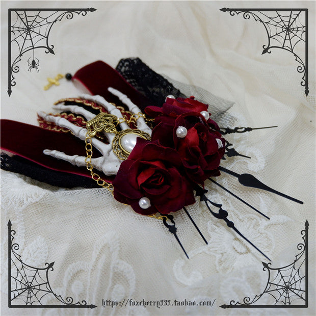 Fox Cherry-Gothic Lolita Rose Hand Bone Hairpins red