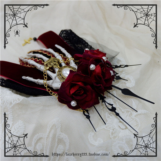 Fox Cherry-Gothic Lolita Rose Hand Bone Hairpins free size red 