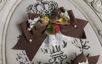 SweetDreamer~Dessert Party~Strawberry Tableware Lolita Bow Clip brown strawberry lace 1pcs  