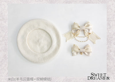(BuyForMe) SweetDreamer~Vasiliza~Japanese Style Lolita Beret free size cream white (wool beret+2 bows) 