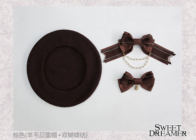 (BuyForMe) SweetDreamer~Vasiliza~Japanese Style Lolita Beret free size brown (wool beret+2 bows) 