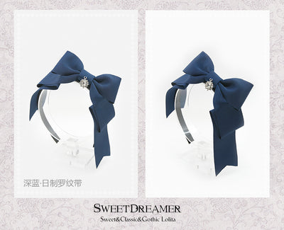 SweetDreamer~Multicolors Bows Lolita KC Headdress dark blue/Japanese matte ribbon  