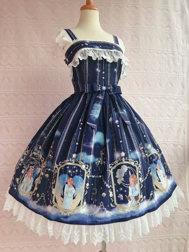 Yilia~Oriel's Blessing~Angel-themed Printed Lolita Jumper Dress M cyan 