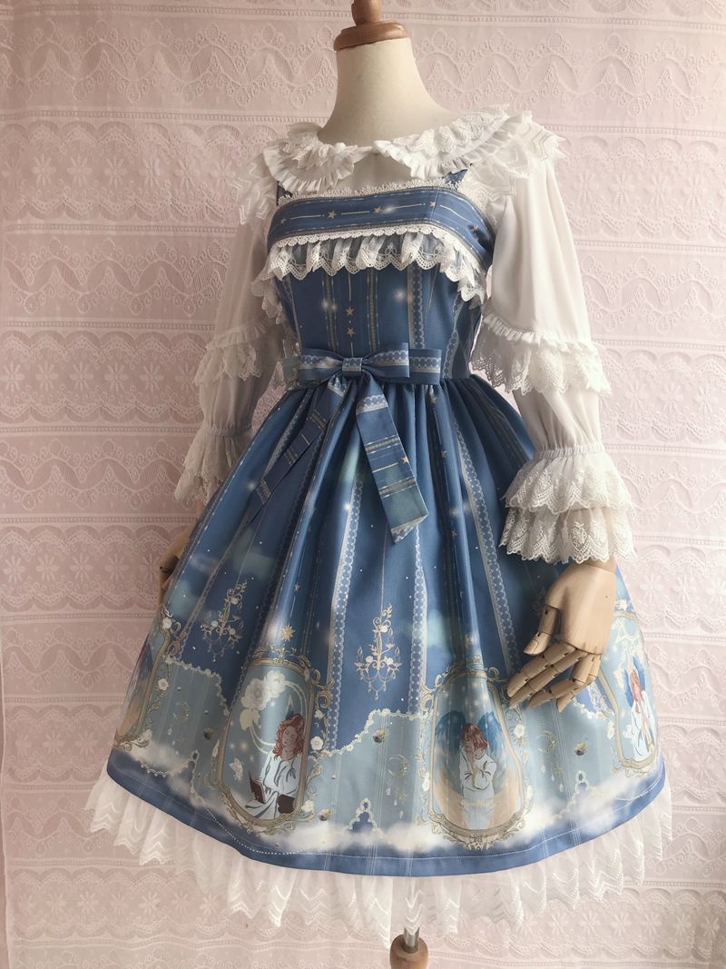 Yilia~Oriel's Blessing~Angel-themed Printed Lolita Jumper Dress M sky blue 