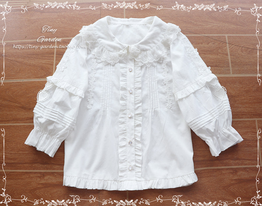Tiny Garden~Robin~Kawaii Lolita Cotton Blouse S white half sleeve 