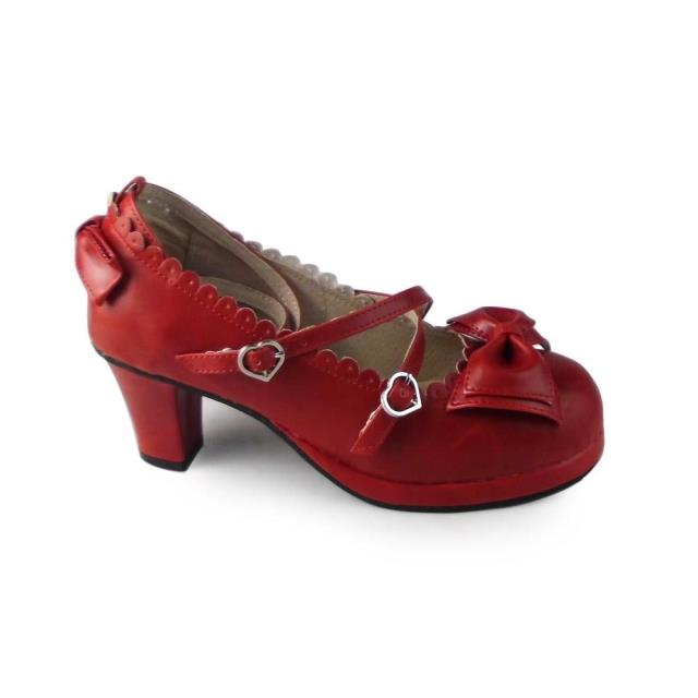 Antaina~Sweet Chunky Heels Lolita Shoes Size 31-36 matte red thin heel 6.3cm(1cm platform) 31-33(contact us to tell the size you want) 