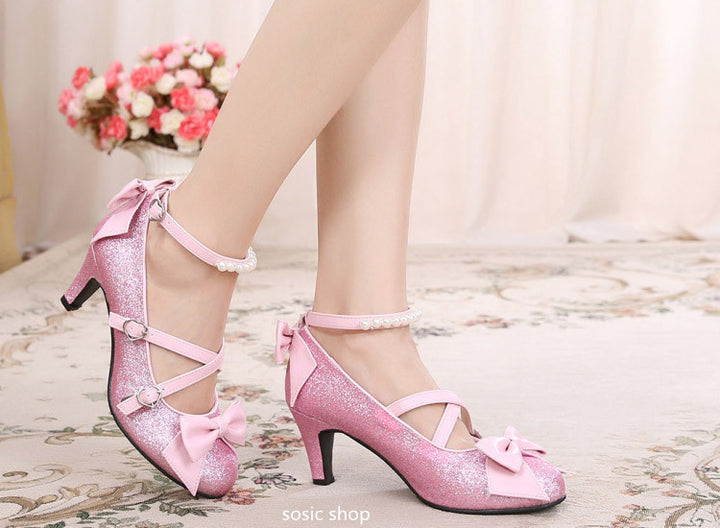 Sosic shop~Japanese Style Sequins Bow High Heels   