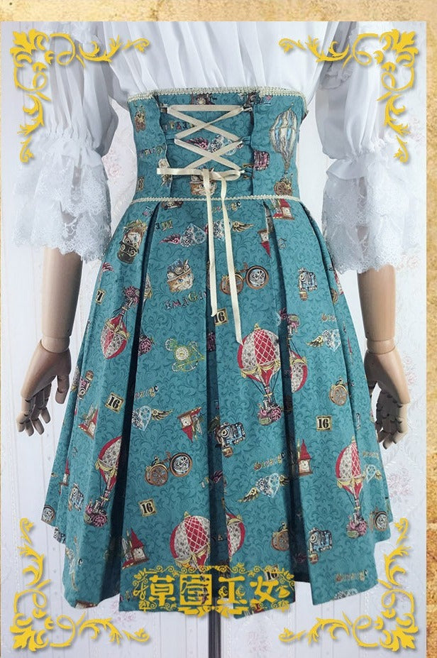 Strawberry Witch - Mechanical Balloon - Lolita Fish-bone SK Skirt custom size cyan