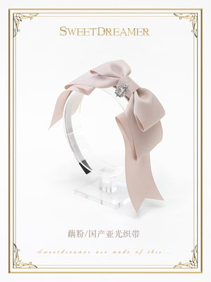 SweetDreamer~Multicolors Bows Lolita KC Headdress lotus pink/chinese matte ribbon  
